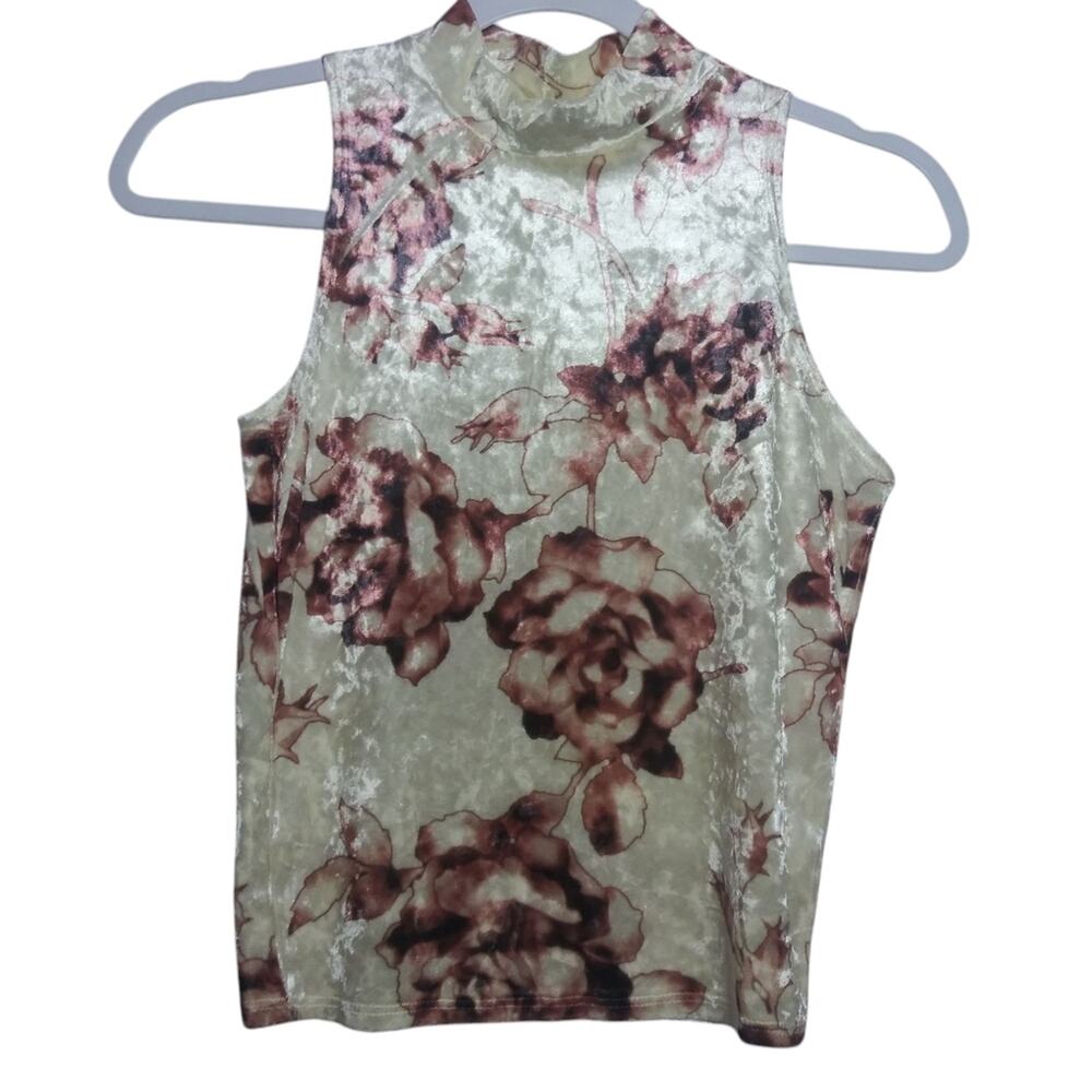 Vintage Gaze Sleeveless Mock Neck Velvet Floral 90s Y2K Top Size Small